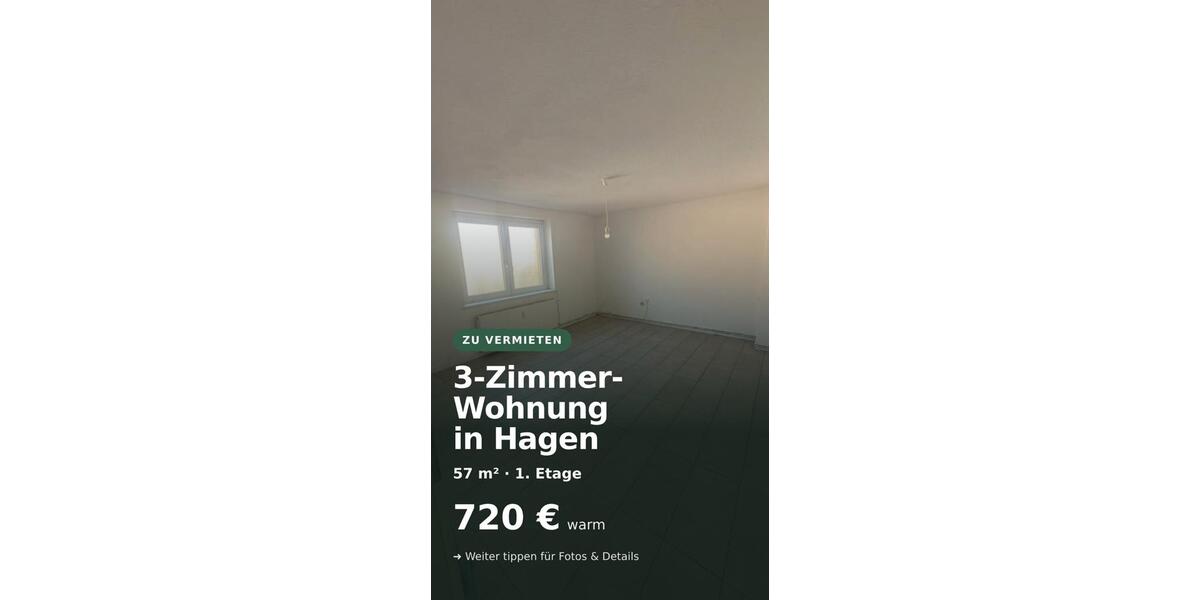 Etagenwohnung Hagen Dahl - 3 Zimmer, 57 m&sup2;, 540&euro; | Angebot:27600485