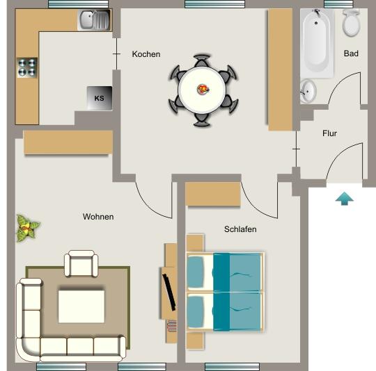 Erdgeschoßwohnung Herne Wanne - 3.5 Zimmer, 60 m&sup2;, 544&euro; | Angebot:25643797