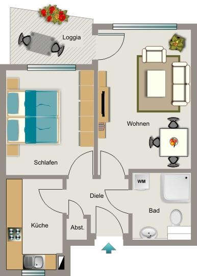 Etagenwohnung Marl - 2.5 Zimmer, 52 m&sup2;, 552&euro; | Angebot:26329882