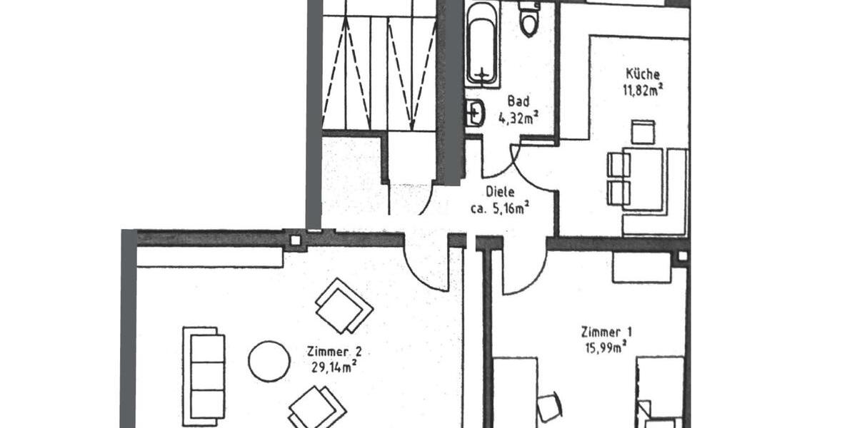 Dachgeschoßwohnung Gelsenkirchen Rotthausen - 2 Zimmer, 60 m&sup2;, 430&euro; | Angebot:25417274