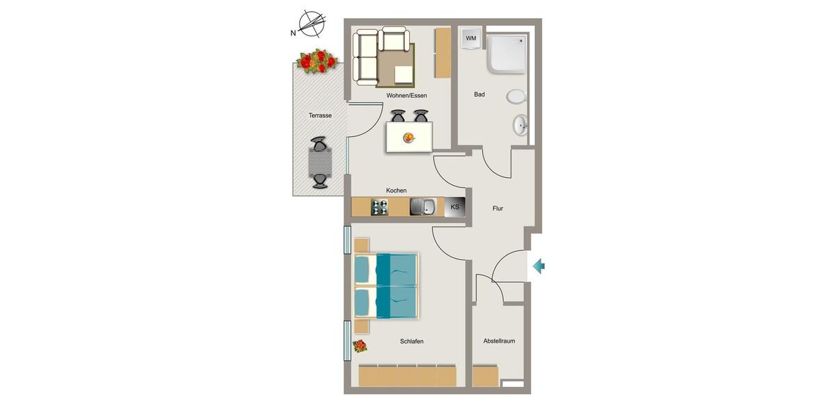 Erdgeschoßwohnung Bochum Wiemelhausen - 2 Zimmer, 59 m&sup2;, 366&euro; | Angebot:25958492