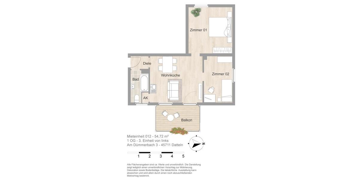 Etagenwohnung Datteln - 2 Zimmer, 55 m&sup2;, 495&euro; | Angebot:25720445