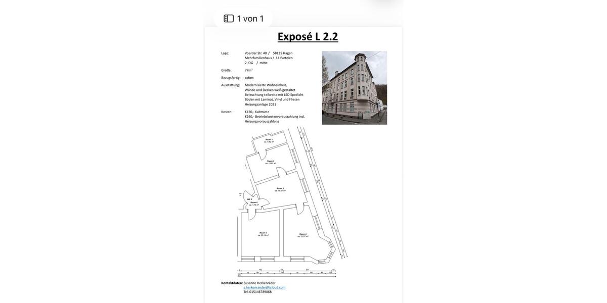 Etagenwohnung Hagen Hagen-Mitte - 3 Zimmer, 77 m&sup2;, 460&euro; | Angebot:27543144
