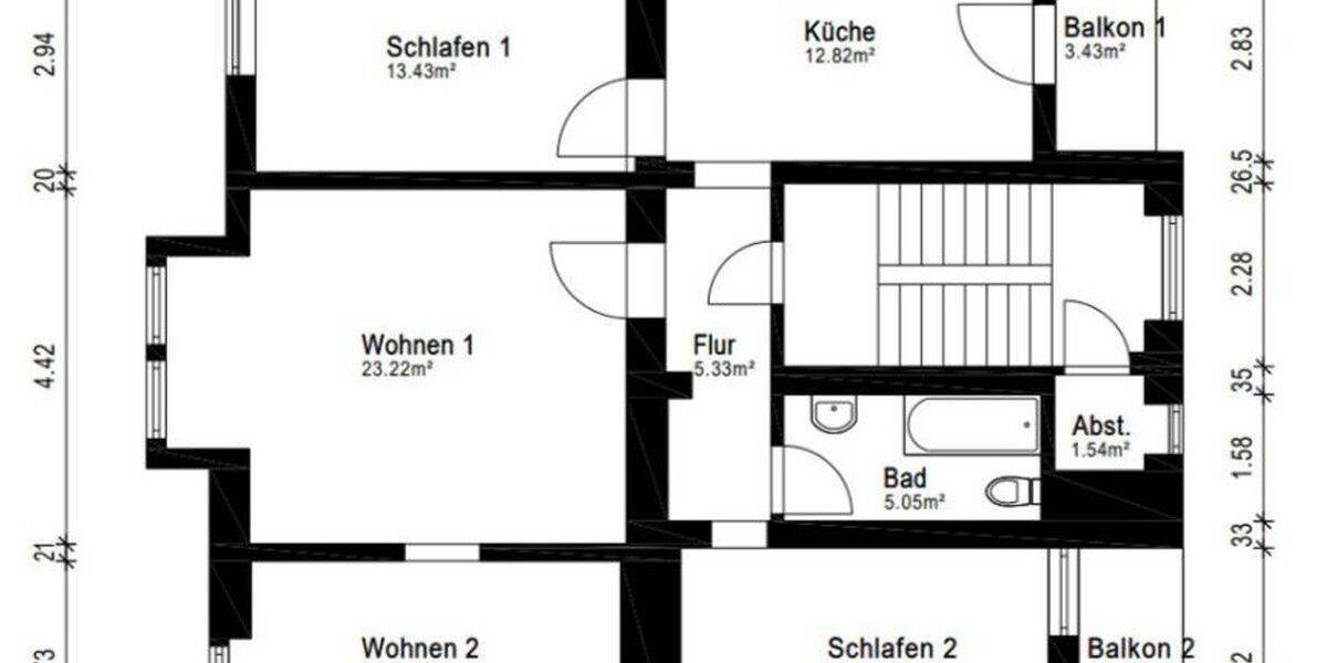 Etagenwohnung Wuppertal Elberfeld - 4 Zimmer, 94 m&sup2;, 1.200&euro; | Angebot:26805522