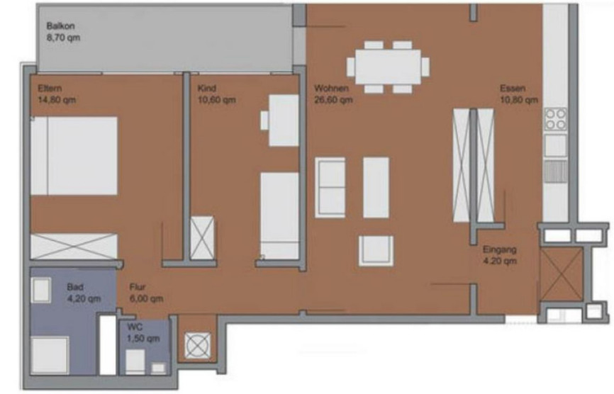 Die helle 3,5-Zimmer-Wohnung (ca. 85m²) mit Balkon, Küche, Bad, K zimmer