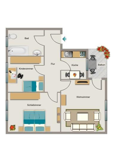 Erdgeschoßwohnung Recklinghausen Berghausen - 3.5 Zimmer, 62 m&sup2;, 570&euro; | Angebot:25643784