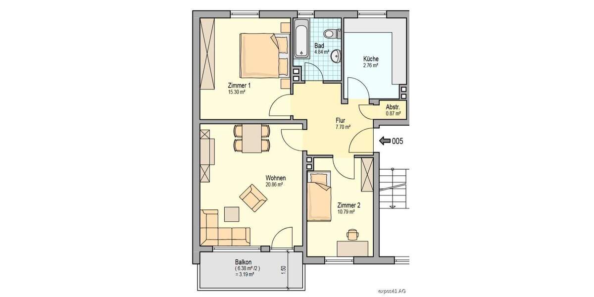 Etagenwohnung Hagen Hochschulviertel - 3 Zimmer, 69 m&sup2;, 550&euro; | Angebot:25529636