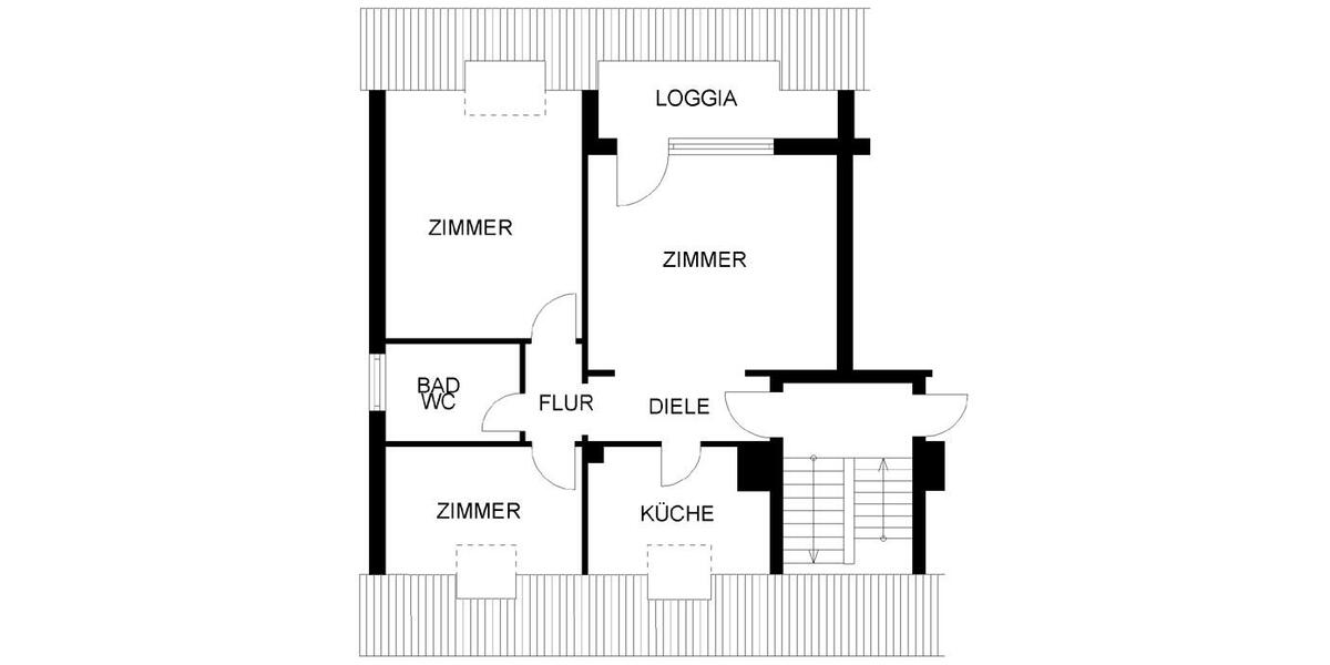 Dachgeschoßwohnung Recklinghausen Grullbad - 2.5 Zimmer, 61 m&sup2;, 427&euro; | Angebot:25363971