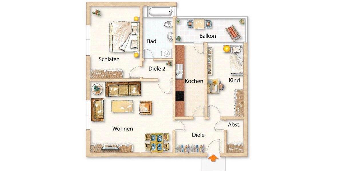 Etagenwohnung Dortmund Gartenstadt - 3 Zimmer, 69 m&sup2;, 189.000&euro; | Angebot:27119580