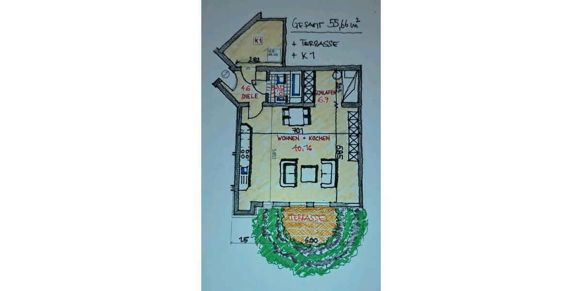 Vorankündigung für eine 56 m² große Wohnung in Mülheim-Saarn 1.5 zimmer