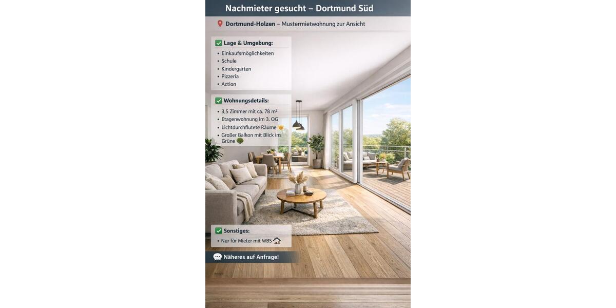 Etagenwohnung Dortmund Hörde - 3.5 Zimmer, 78 m&sup2;, 925&euro; | Angebot:25782662