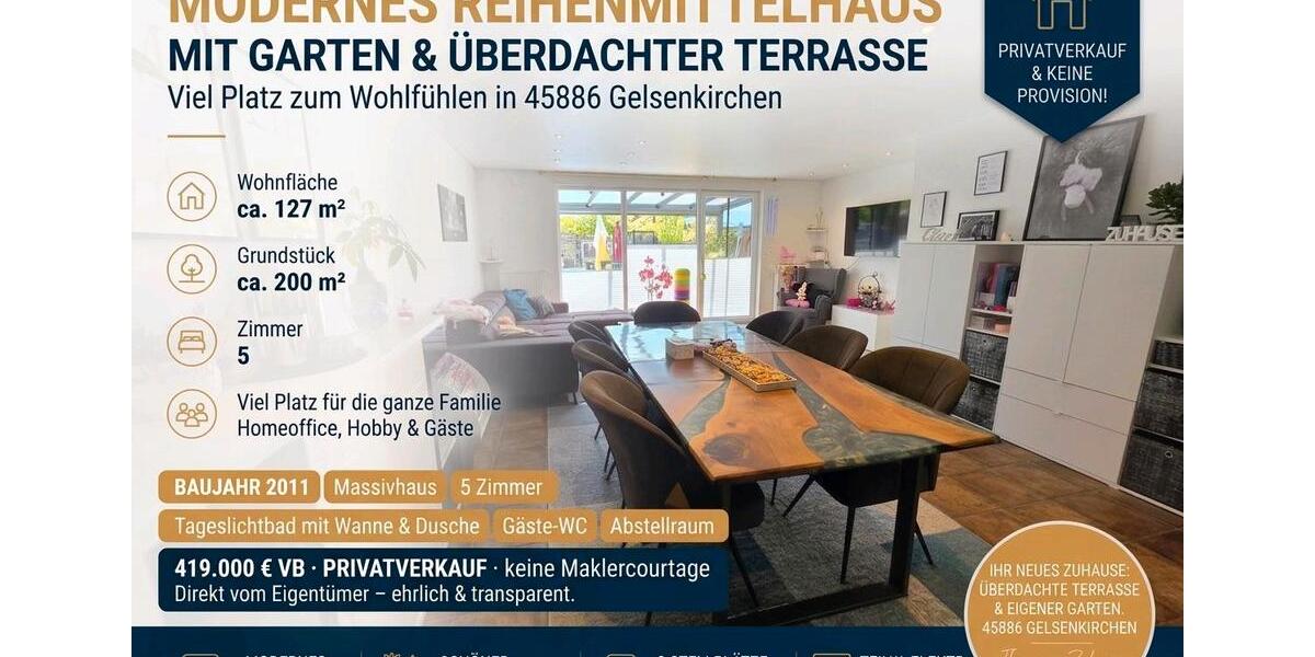 Reihenhaus Gelsenkirchen Ückendorf - 5.5 Zimmer, 127 m&sup2;, 419.000&euro; | Angebot:27242757