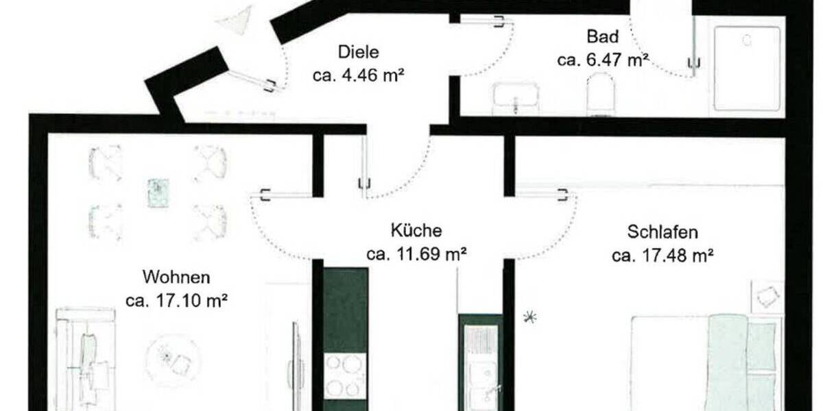Etagenwohnung Dortmund Mitte - 2 Zimmer, 58 m&sup2;, 129.000&euro; | Angebot:26391121