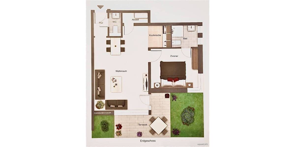 Schöne kleine Tiefpaterren-Wohnung mit Terasse und kleinem Gartenanteil in Bestlage - Klosterviertel 2 zimmer