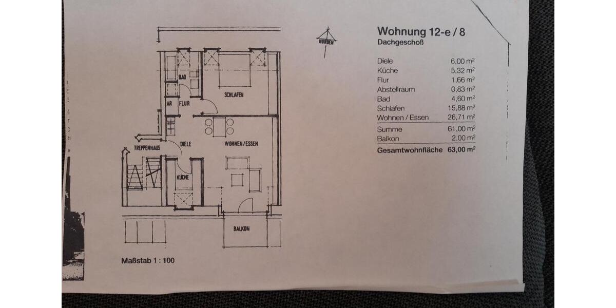 Dachgeschoßwohnung Marl Alt-Marl - 2.5 Zimmer, 63 m&sup2;, 550&euro; | Angebot:25397365