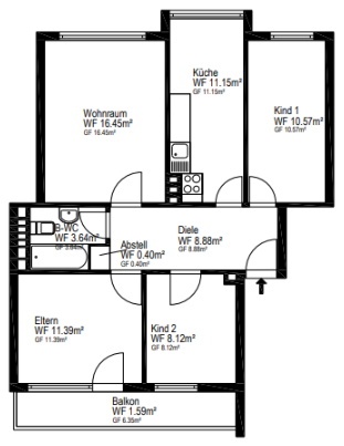 Etagenwohnung Bottrop Ebel - 3 Zimmer, 75 m&sup2;, 695&euro; | Angebot:25377637