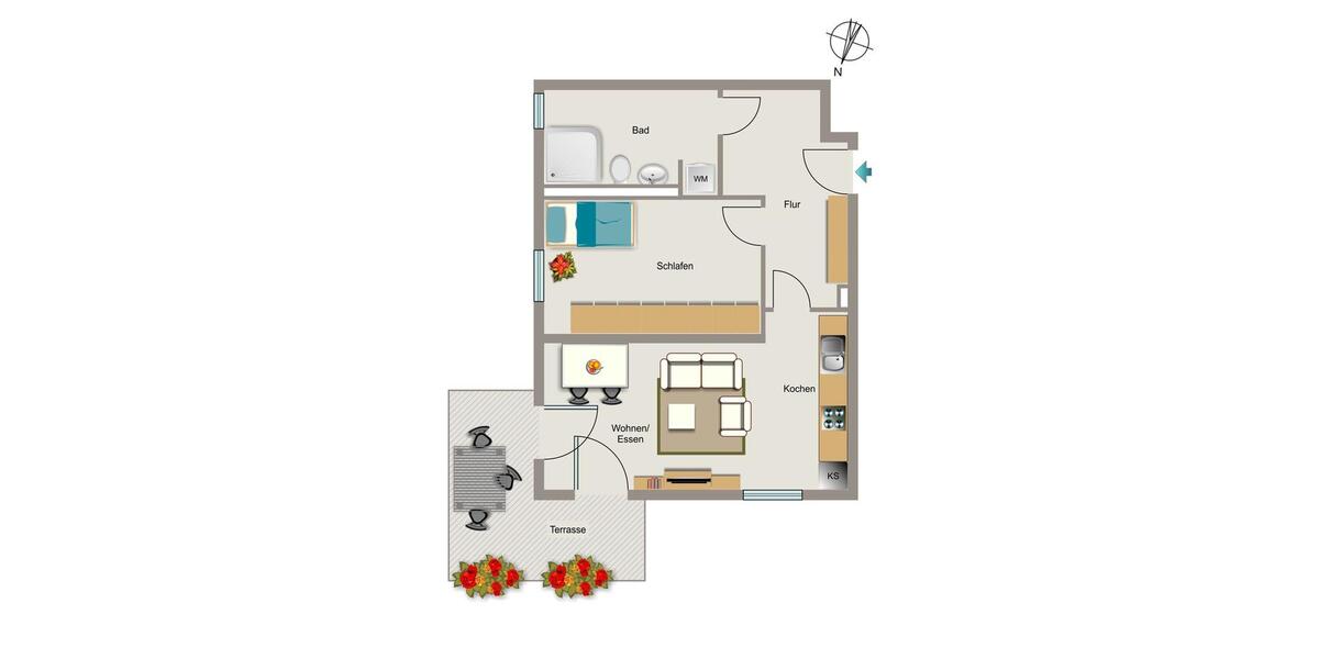 Erdgeschoßwohnung Bochum Wiemelhausen - 2 Zimmer, 54 m&sup2;, 335&euro; | Angebot:25413899