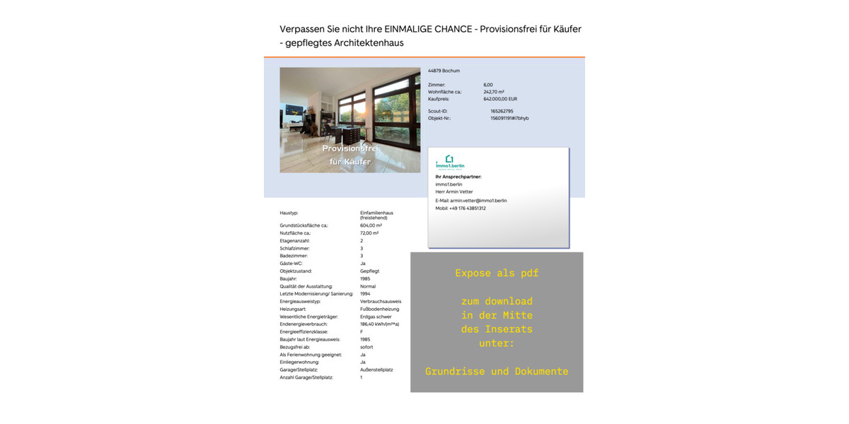 Einfamilienhaus Bochum Linden - 6 Zimmer, 242 m&sup2;, 642.000&euro; | Angebot:24656122