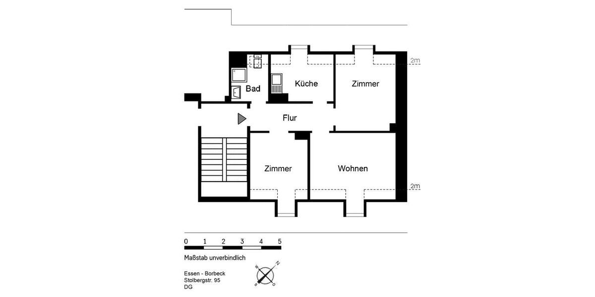 Dachgeschoßwohnung Essen Stadtbezirk IV - 2.5 Zimmer, 52 m&sup2;, 455&euro; | Angebot:25571579