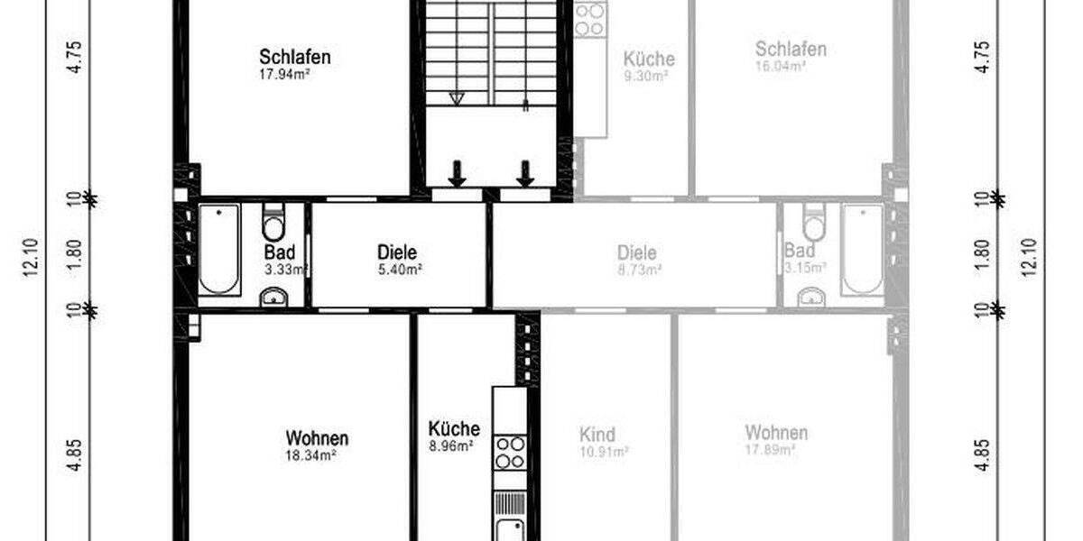 Etagenwohnung Dortmund Mitte - 2 Zimmer, 54 m&sup2;, 550&euro; | Angebot:25755243