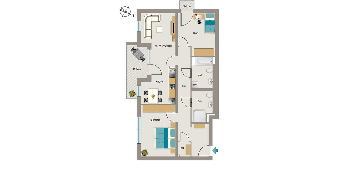 Etagenwohnung Bochum Wiemelhausen - 3 Zimmer, 93 m&sup2;, 1.300&euro; | Angebot:26170256