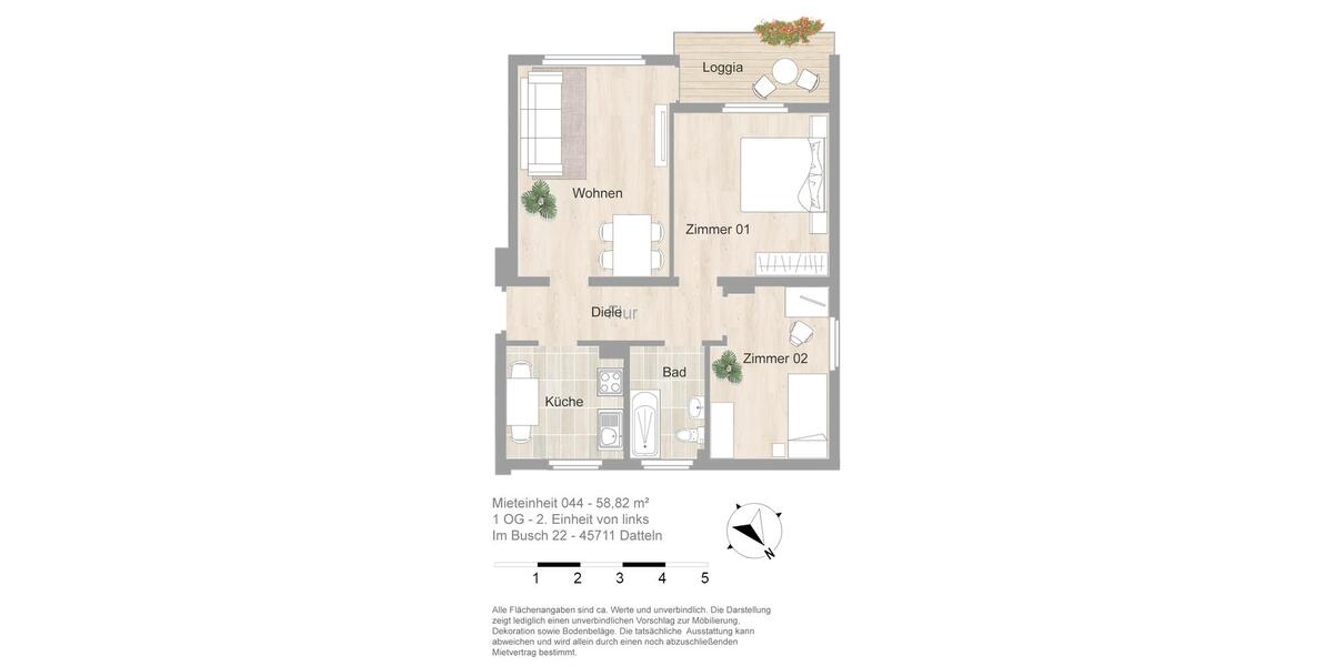 Etagenwohnung Datteln - 3 Zimmer, 59 m&sup2;, 540&euro; | Angebot:26384114