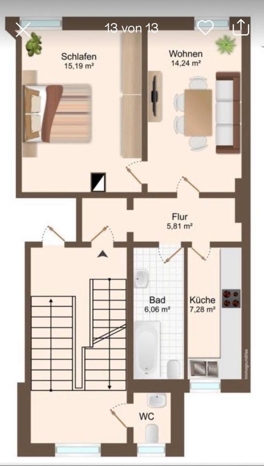 Gemütliche helle 2-Zimmer Wohnung mit Hobbyraum. Privatverkauf!