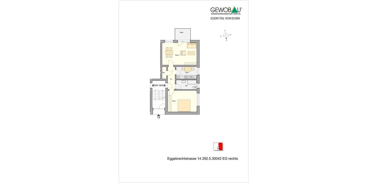 Etagenwohnung Essen Dellwig - 2 Zimmer, 57 m&sup2;, 380&euro; | Angebot:26905649