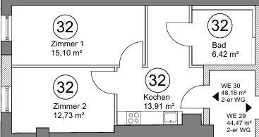 Etagenwohnung Herne Wanne-Bickern - 2 Zimmer, 48 m&sup2;, 355&euro; | Angebot:26618960